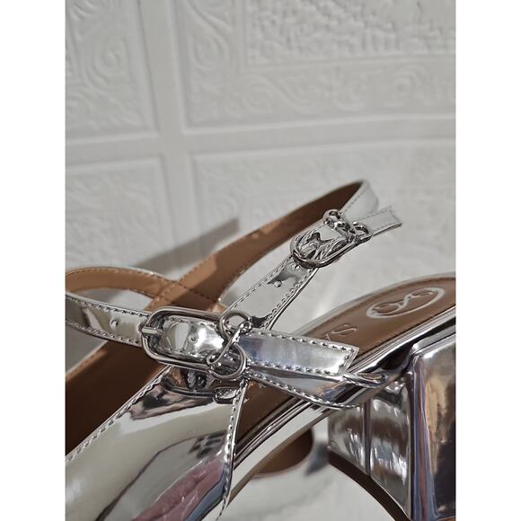 Sam and Libby Slingback Mary Jane Pumps Block Heel Womens 8 Silver - Picture 10 of 12